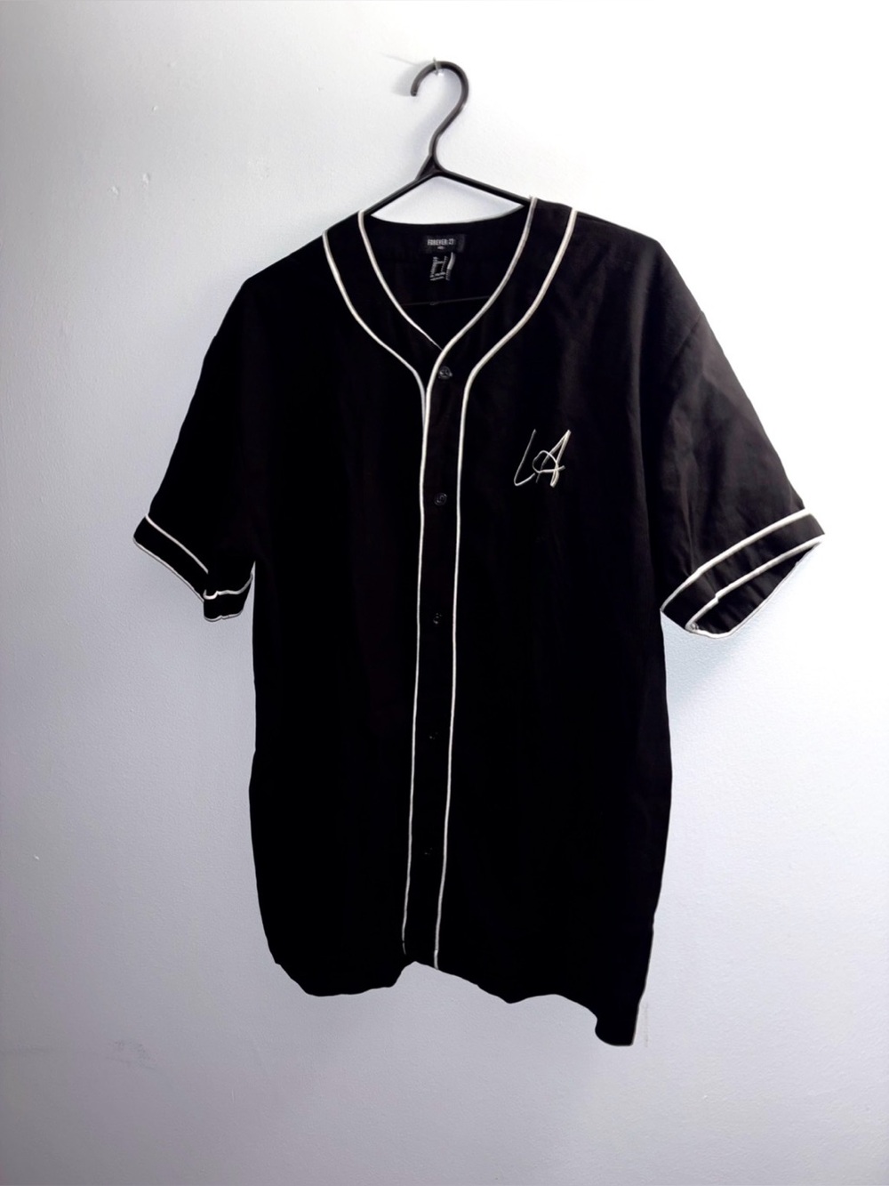 Forever 21 Black Baseball-Style Jersey with White Piping